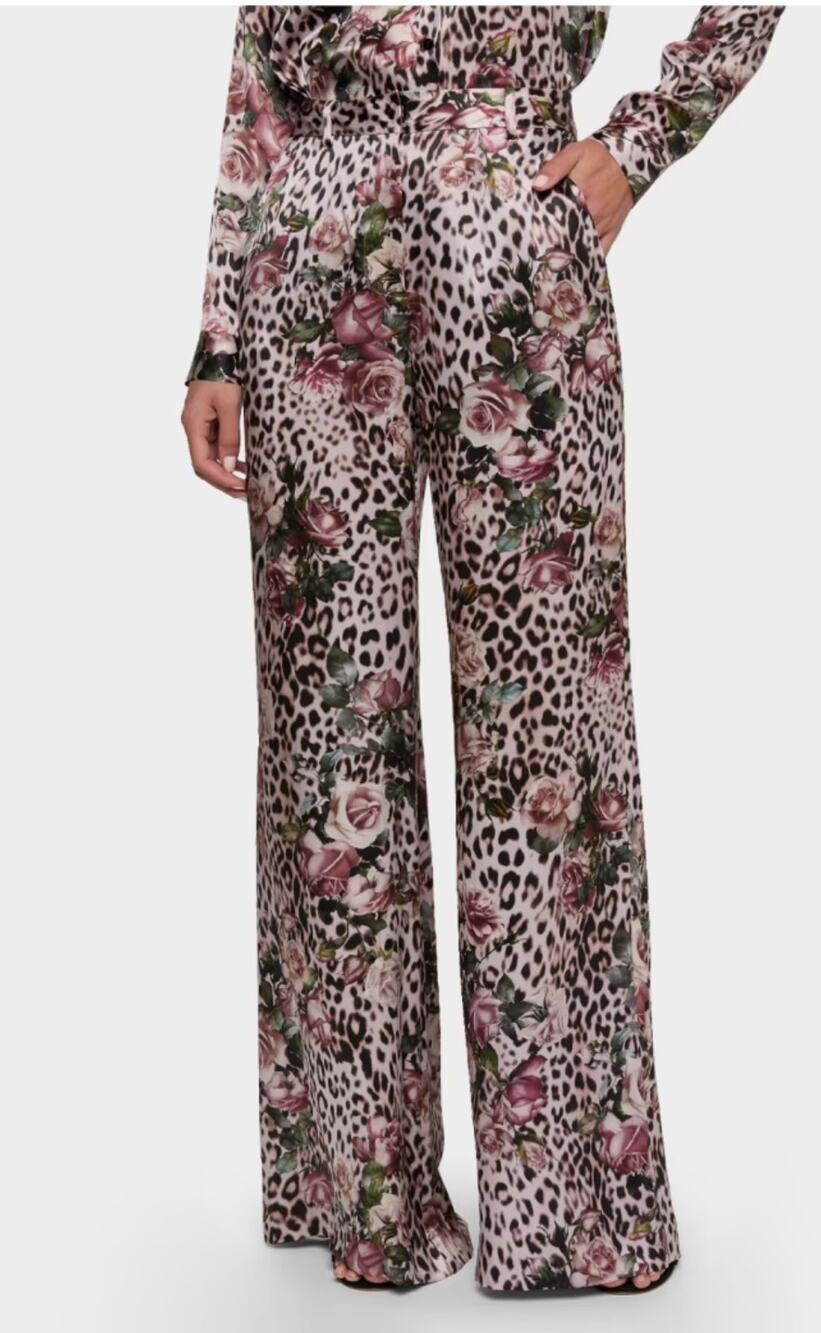L'AGENCE Pilar Wide Leg Silk Pants in Cheetah Rose 10